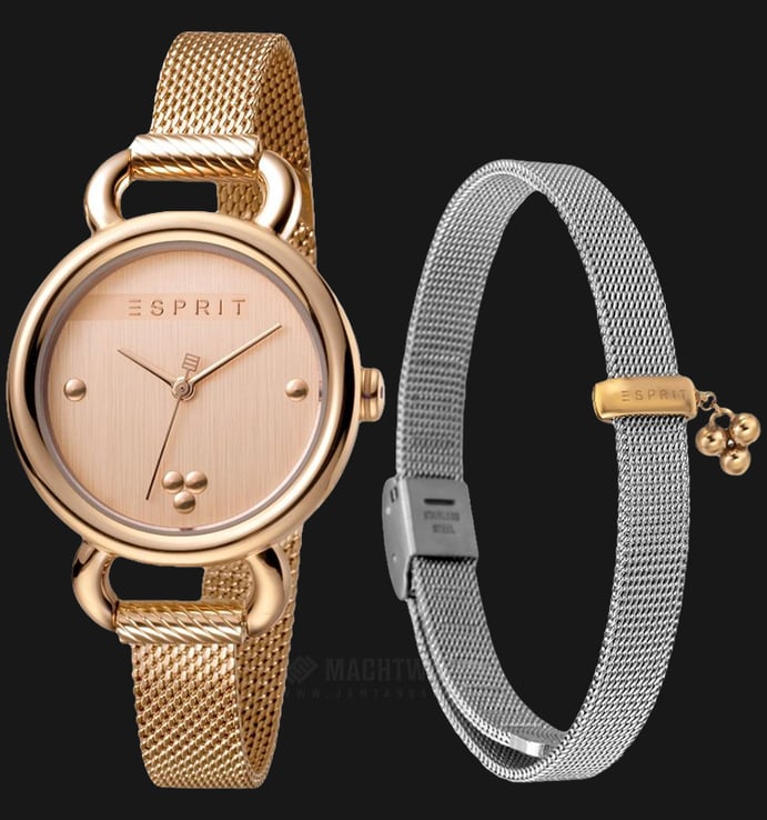 ESPRIT Play ES1L023M0065 Ladies Rose Gold Dial Stainless Steel Watch + Extra Strap