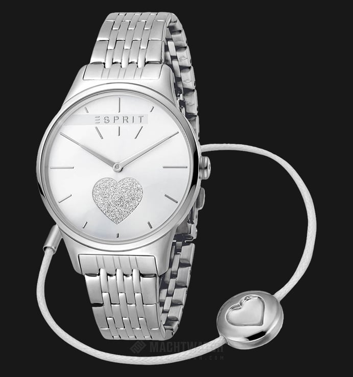 ESPRIT Love ES1L026M0225 Ladies Silver Glitter Dial Stainless Steel Watch + Extra Bracelet