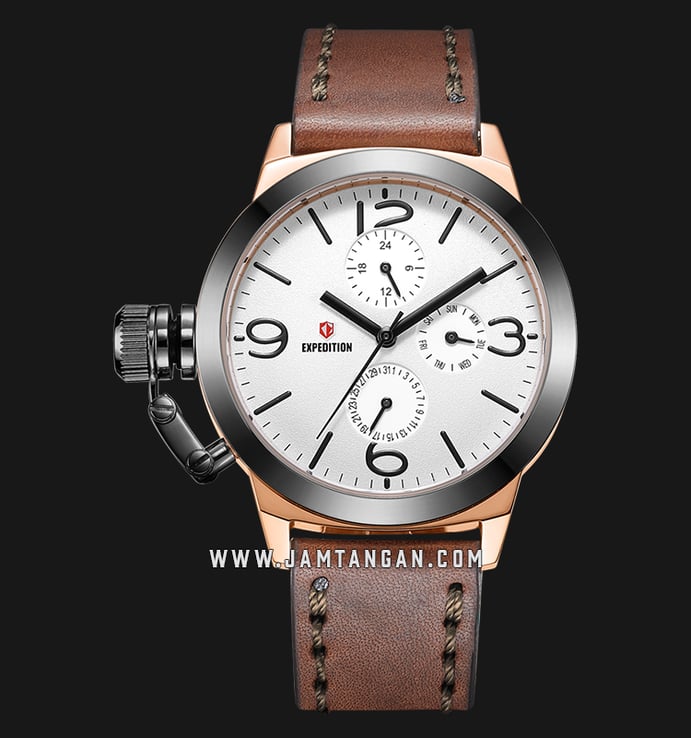 Expedition E 6339 BF LGRSL Ladies White Dial Brown Leather Strap