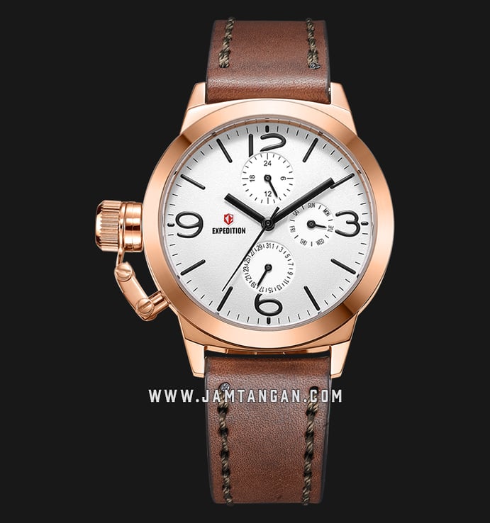 Expedition E 6339 BF LRGSL Ladies White Dial Brown Leather Strap