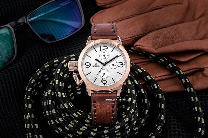 Expedition E 6339 BF LRGSL Ladies White Dial Brown Leather Strap