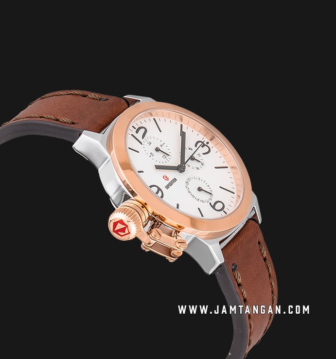 Expedition E 6339 BF LTRSL Ladies White Dial Brown Leather Strap