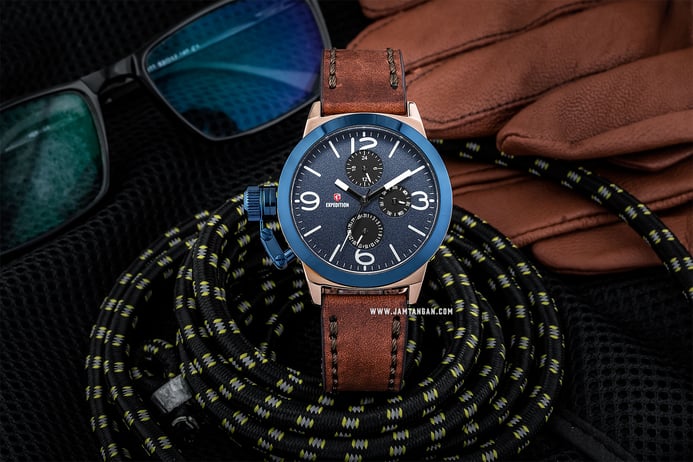 Expedition E 6339 BF LURBU Ladies Blue Dial Brown Leather Strap