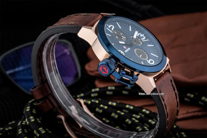Expedition E 6339 BF LURBU Ladies Blue Dial Brown Leather Strap