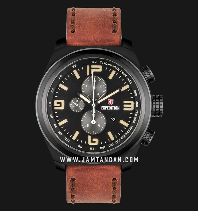 Expedition E 6356 MC LIPBAYL Chronograph Man Black Dial Brown Leather Strap