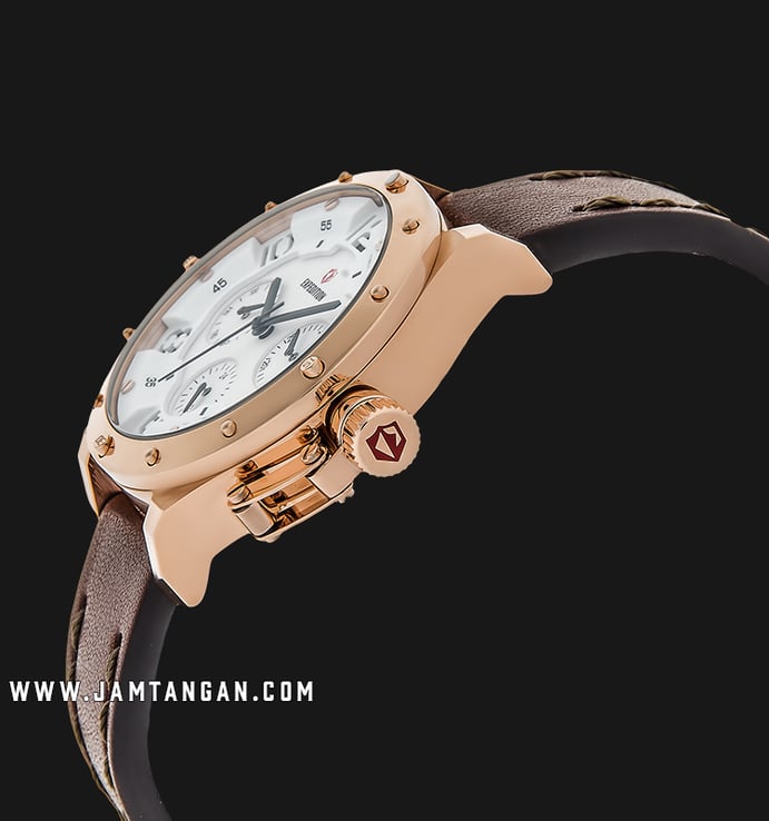 Expedition E 6381 BF LGRSL Ladies White Dial Brown Leather Strap
