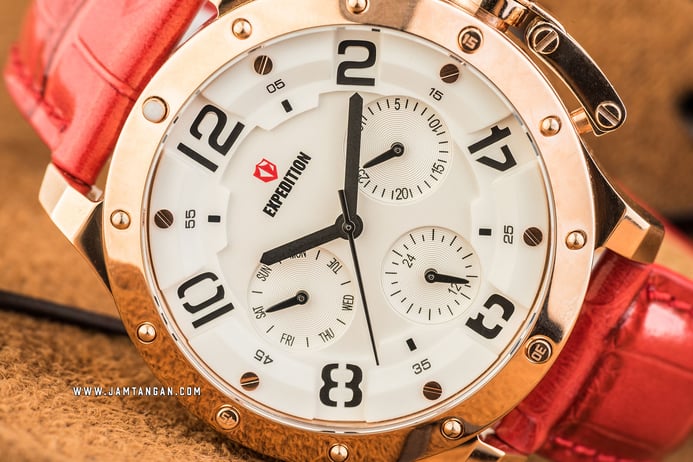 Expedition E 6381 BF LRGSLRE Ladies Silver Dial Red Leather Strap