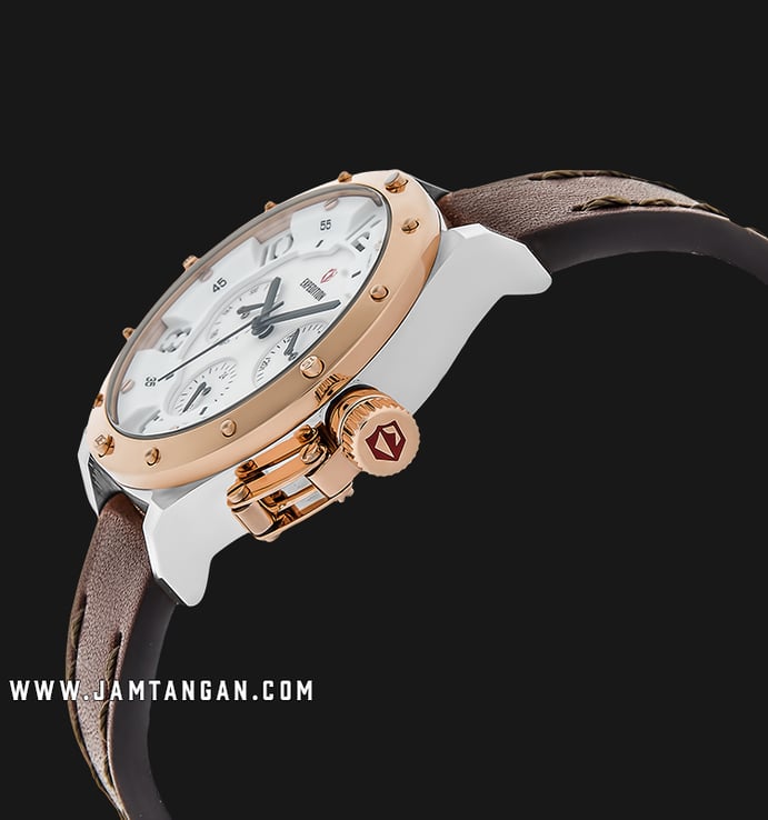Expedition E 6381 BF LTRSLBA Ladies White Dial Brown Leather Strap