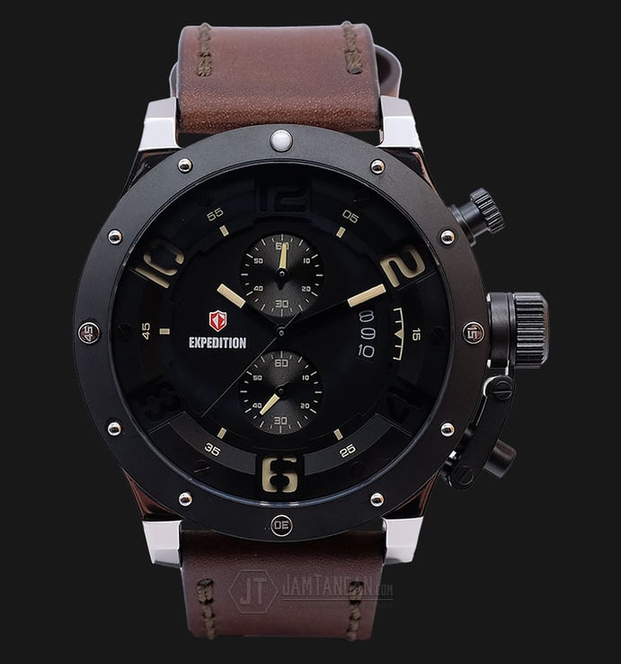 Expedition EXF-6381-MCLTBBAIVBO Man Black Dial Brown Leather Strap