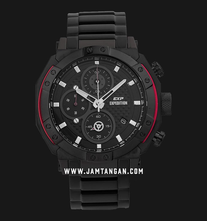 Expedition Chronograph E 6385 MC BIPBARE Man Black Pattern Dial Black Stainless Steel Strap