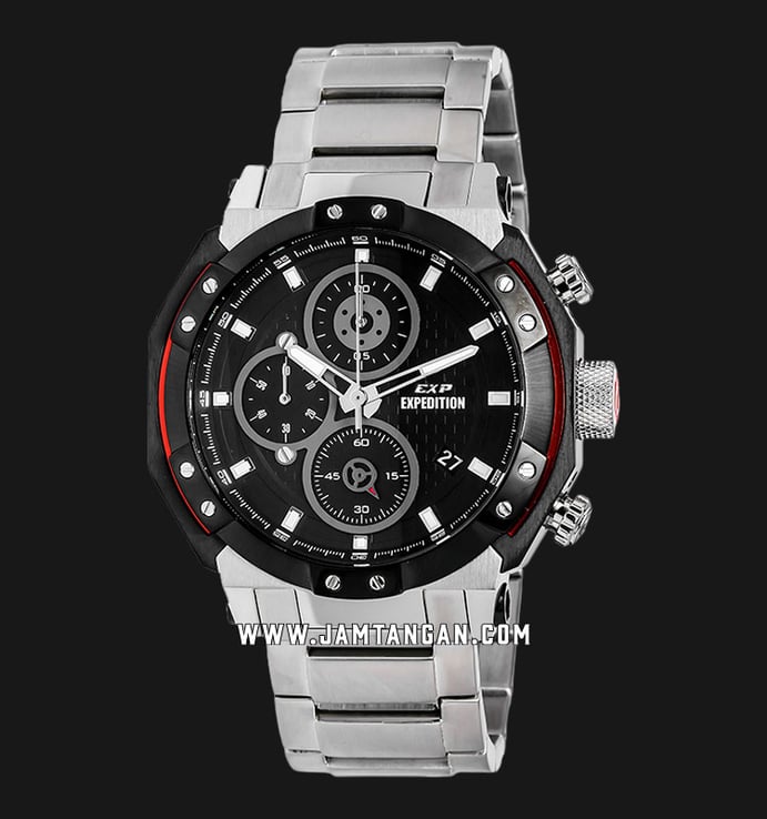Expedition Chronograph EXF-6385-MCBTBBARE Man Black Pattern Dial Stainless Steel Strap