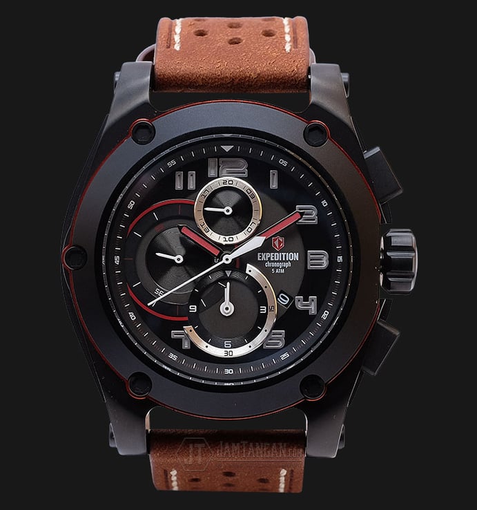 Expedition EXF-6395-MCLIPBARE Man Black Dial Brown Leather Strap