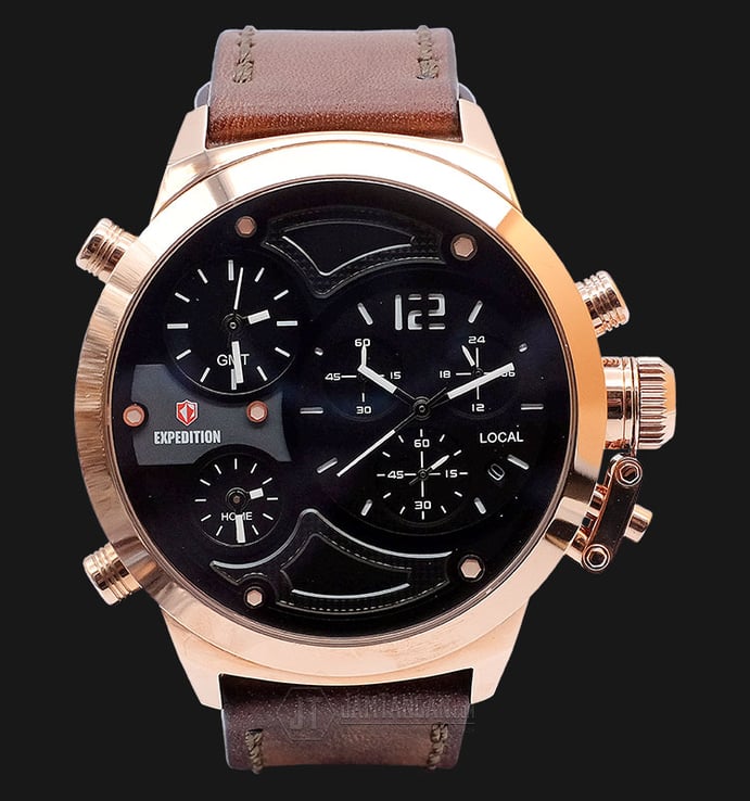 Expedition EXF-6396-MTLRGBABO Man Black Dial Brown Leather Strap