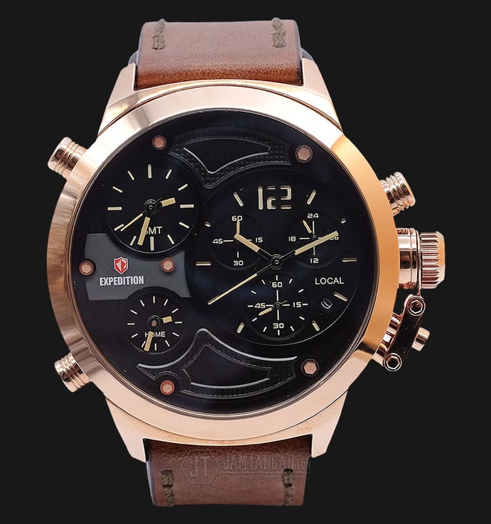Expedition EXF-6396-MTLRGBAIVBO Man Black Dial Brown Leather Strap