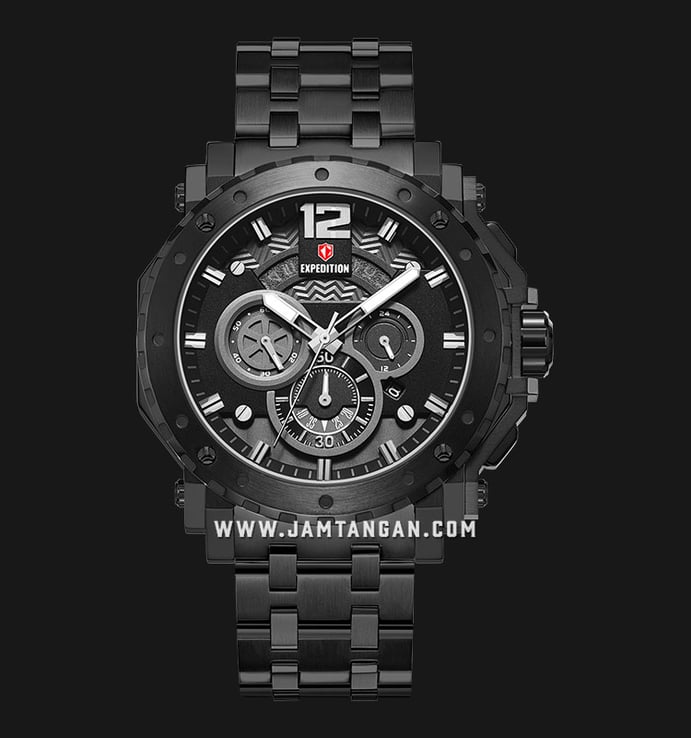 Expedition Chronograph E 6402 BC BIPBA Men Black Dial Black Stainless Steel Strap