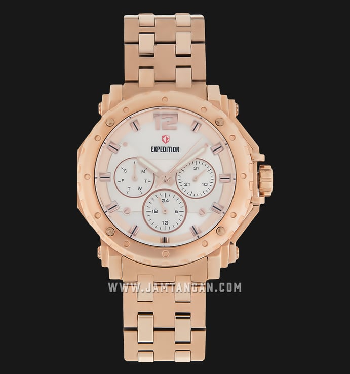 Expedition E 6402 BF BRGLN Ladies White Dial Rose Gold Stainless Steel