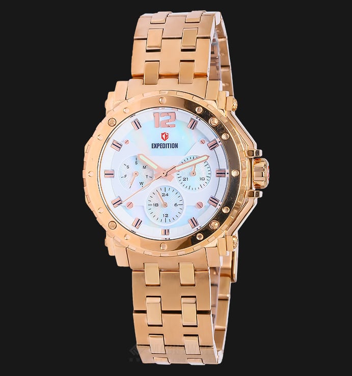 Expedition E 6402 BF BRGSL Ladies White Dial Rose Glod Stainless Steel