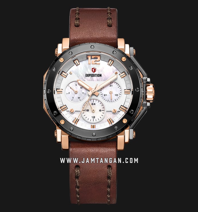 Expedition E 6402 BF LGRSL Ladies Mother of Pearl Dial Brown Leather Strap