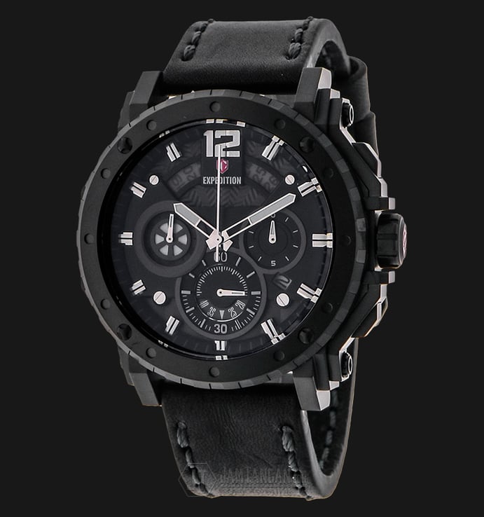 Expedition Chronograph EXF-6402-MCLIPBASL Man Black Dial Black Leather Strap