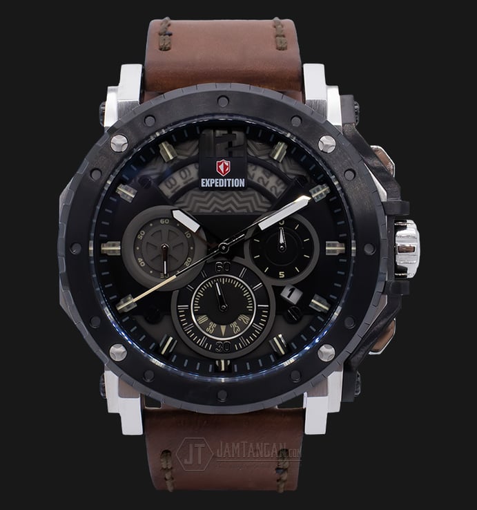 Expedition Chronograph EXF-6402-MCLTBBAIVBO Man Black Dial Brown Leather Strap
