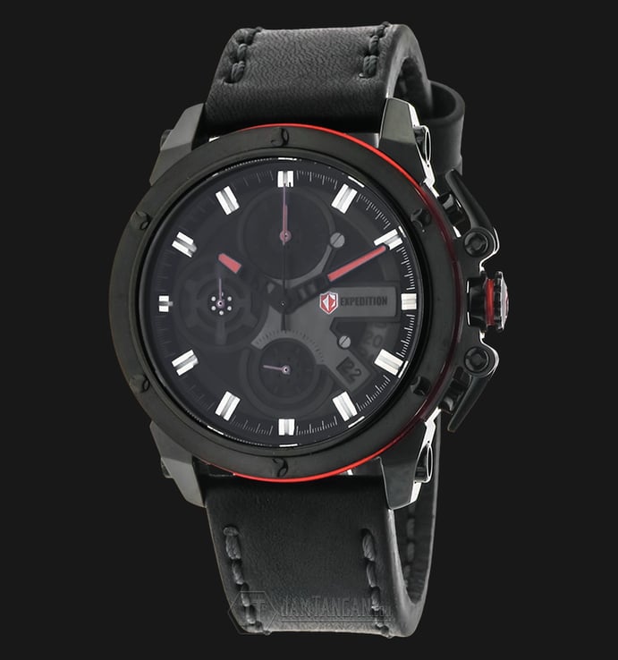 Expedition EXF-6603-MCLIPBARE Chronograph Man Black Dial Black Leather Strap