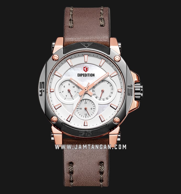 Expedition E 6606 BF LGRSL Ladies Mother of Pearl Dial Brown Leather Strap