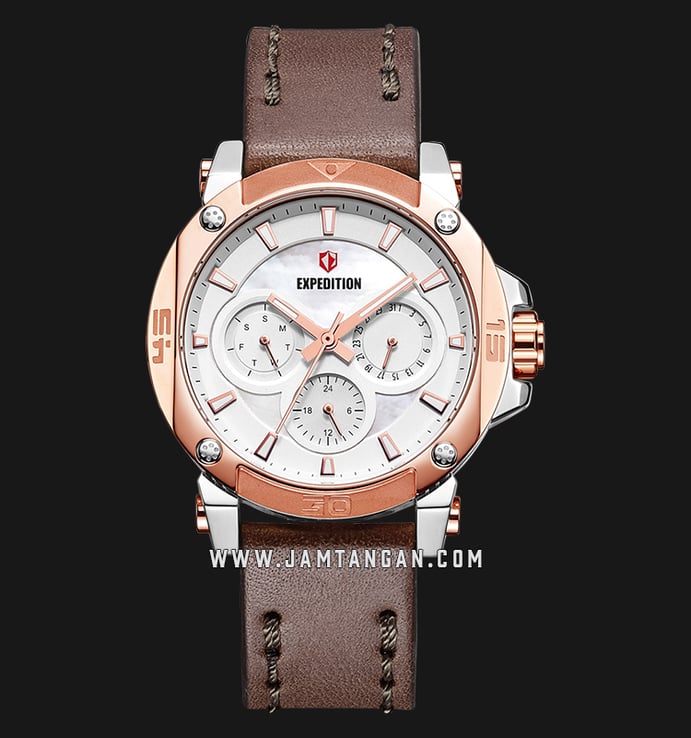 Expedition E 6606 BF LTRSL Ladies Mother of Pearl Dial Brown Leather Strap