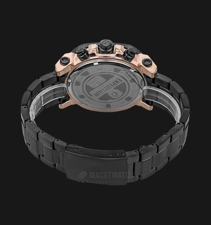 Expedition E 6606 MC BBRBA Chronograph Men Black Dial Rose Gold Case Black Stainless Steel Strap
