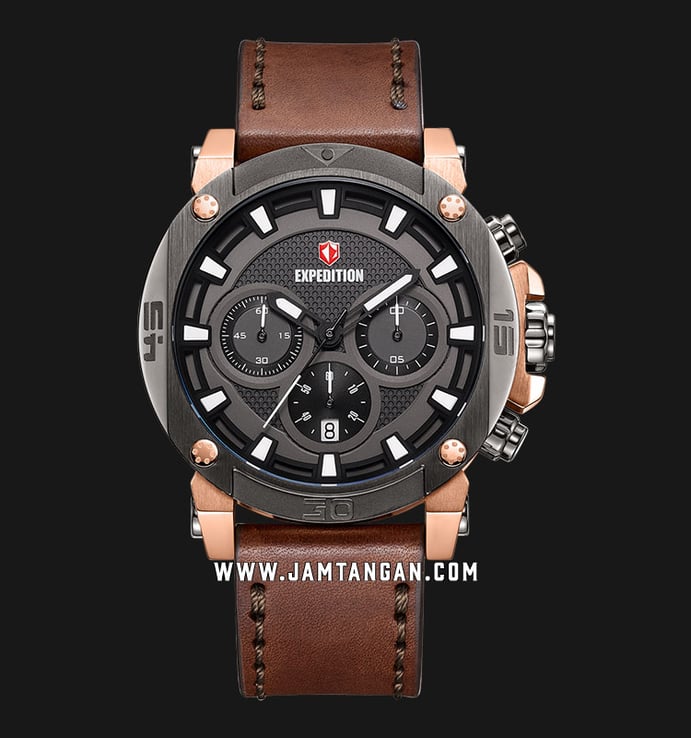 Expedition E 6606 MC LBRBABO Chronograph Men Black Dial Brown Leather Strap