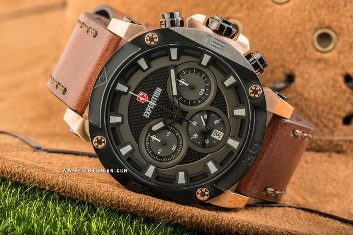 Expedition E 6606 MC LBRBABO Chronograph Men Black Dial Brown Leather Strap