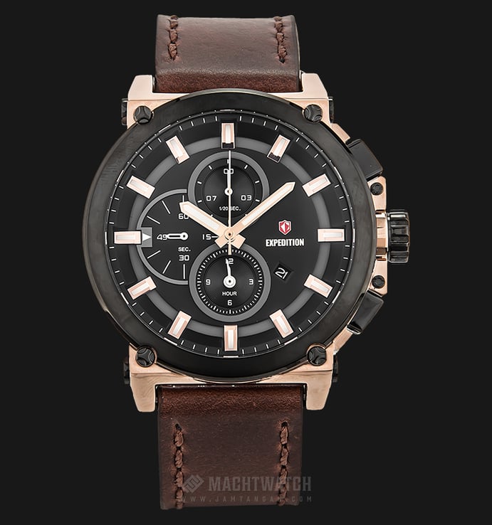 Expedition EXF-6612-MCLBRBA Chronograph Man Black Dial Black Leather Strap