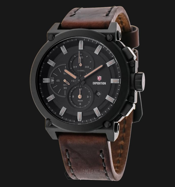 Expedition EXF-6612-MCLIPBAIVBO Chronograph Man Black Dial Brown Leather Strap
