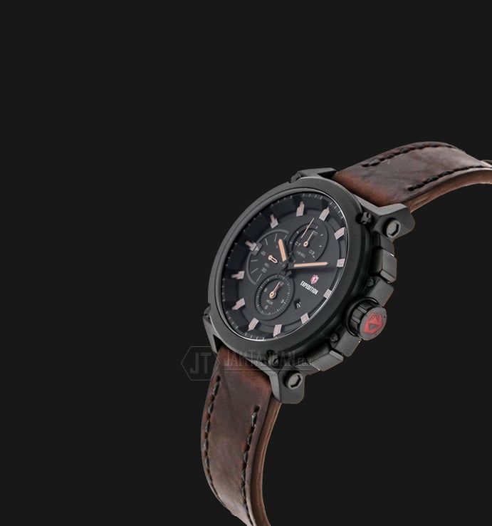 Expedition EXF-6612-MCLIPBAIVBO Chronograph Man Black Dial Brown Leather Strap