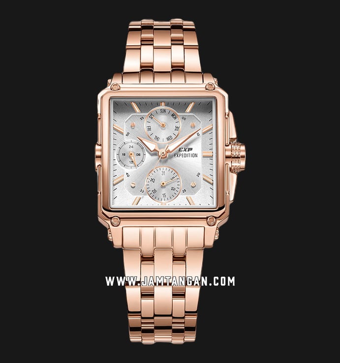 Expedition Modern Classic E 6618 BF BRGSL Ladies Silver Dial Rose Gold Stainless Steel Strap