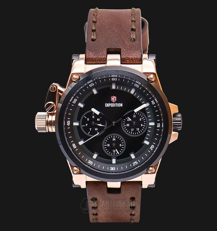 Expedition E 6621 BF LBRBA Ladies Black Dial Brown Leather Strap
