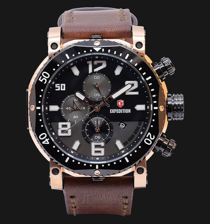 Expedition EXF-6658-MCLBRBA Man Black Dial Brown Leather Strap