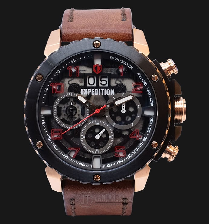 Expedition EXF-6669-MCLBRBA Man Black Dial Brown Leather Strap