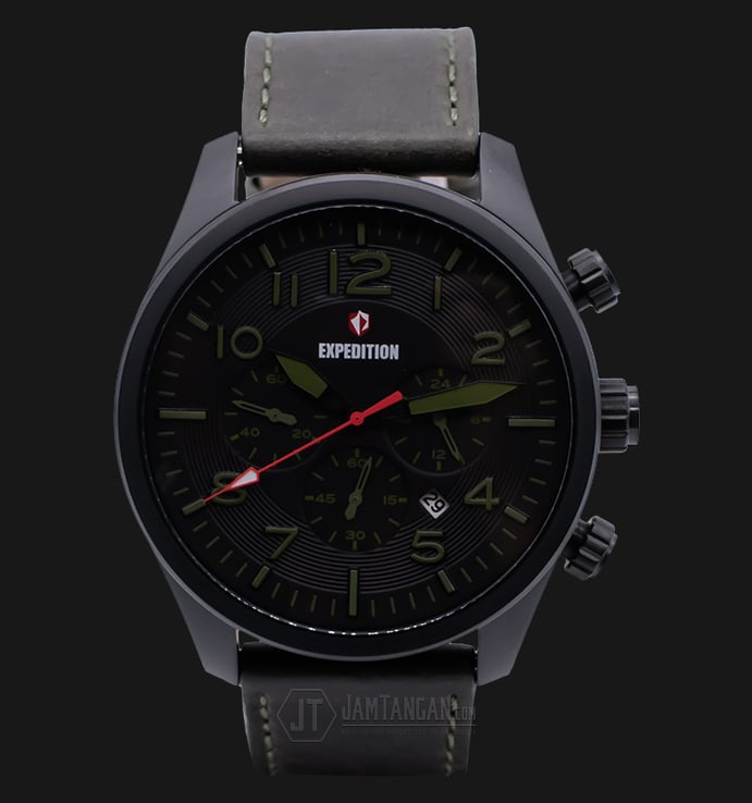 Expedition EXF-6670-MCLIPGN Man Black Dial Green Leather Strap