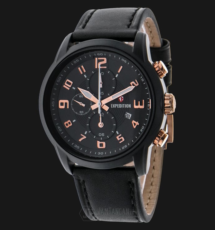 Expedition EXF-6674-MCLBRBA Chronograph Man Black Dial Black Leather Strap