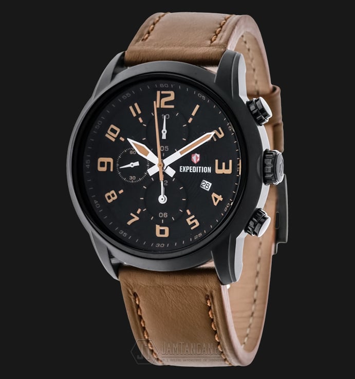 Expedition EXF-6674-MCLIPBABO Chronograph Man Black Dial Brown Leather Strap