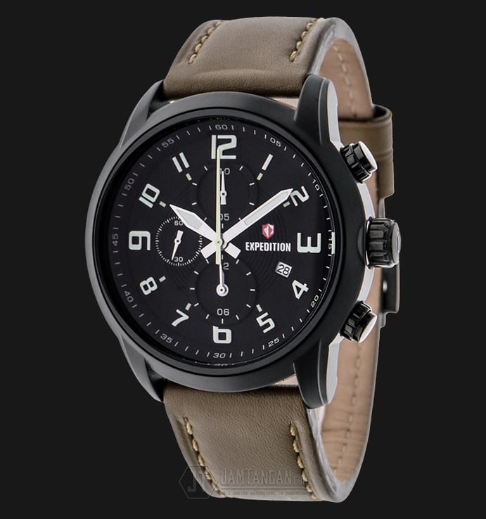 Expedition EXF-6674-MCLIPBAGN Chronograph Man Black Dial Beige Leather Strap