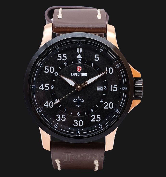 Expedition EXF-6680-MDLBRBA Man Black Dial Brown Leather Strap