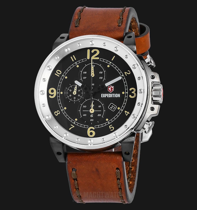 Expedition EXF-6681-MCLTBBA Man Black Dial Brown Leather Strap