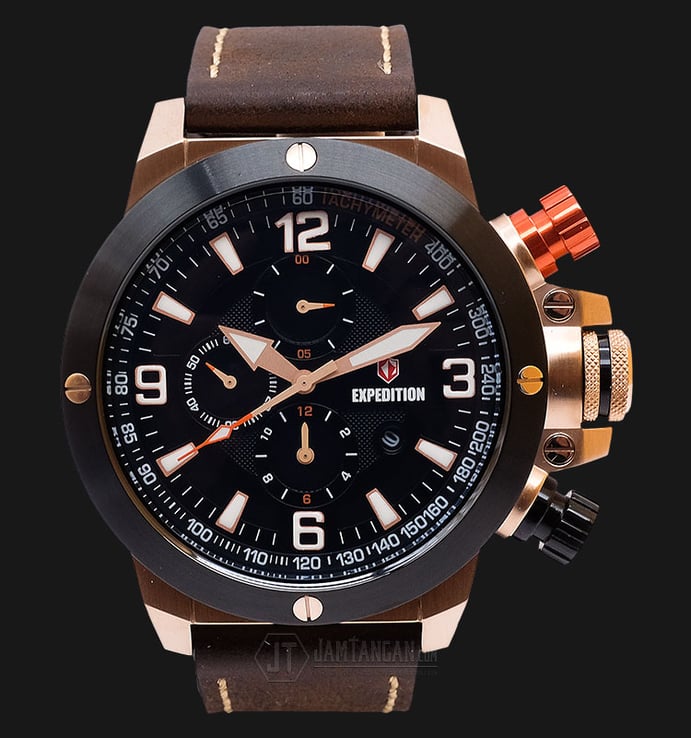 Expedition EXF-6684-MCLBRBA Man Black Dial Brown Leather Strap