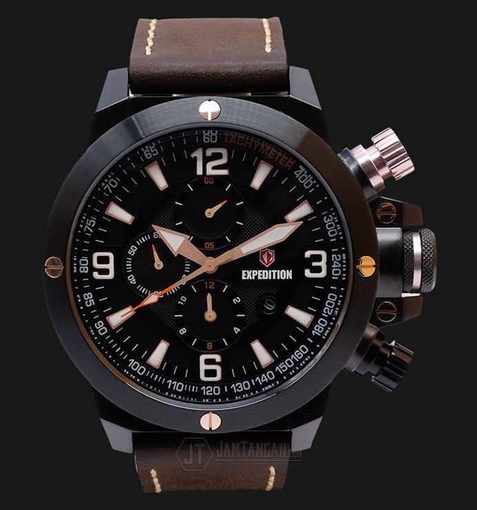 Expedition EXF-6684-MCLIPBA Man Black Dial Brown Leather Strap