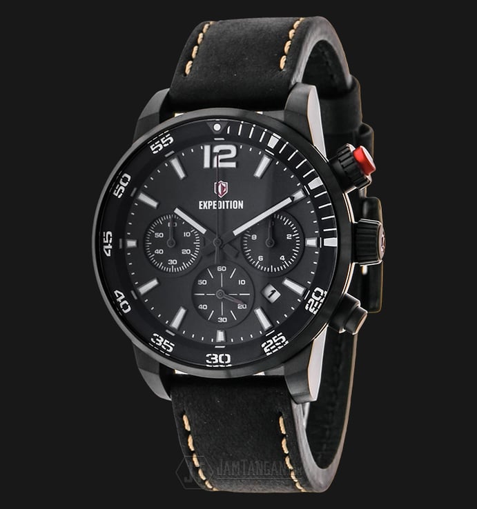 Expedition EXF-6685-MCLIPBA Chronograph Man Black Dial Black Leather Strap