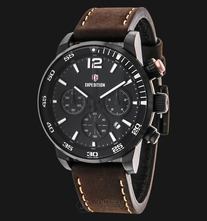 Expedition EXF-6685-MCLIPBARG Chronograph Man Black Dial Brown Leather Strap