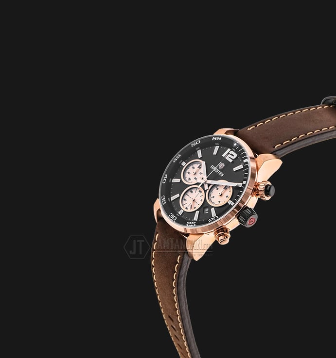Expedition EXF-6685-MCLRGBA Chronograph Man Black Dial Brown Leather Strap