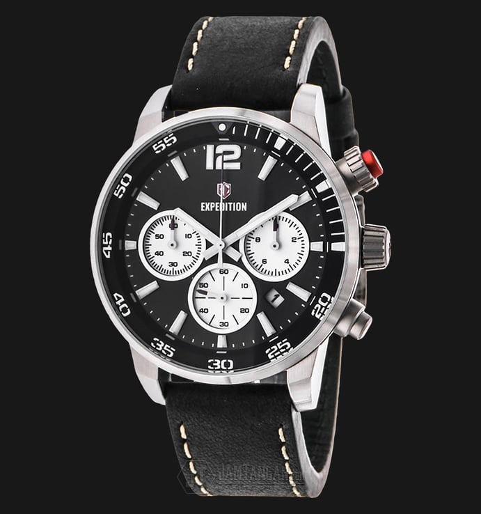 Expedition EXF-6685-MCLSSBA Chronograph Man Black Dial Black Leather Strap