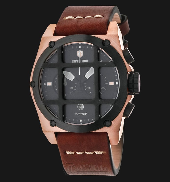 Expedition EXF-6692-MCLBRBA Chronograph Man Black Dial Brown Leather Strap